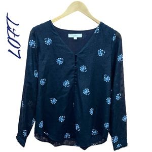 LOFT Polka Dot Sheer Sleeve Blouse Top - Women’s Small